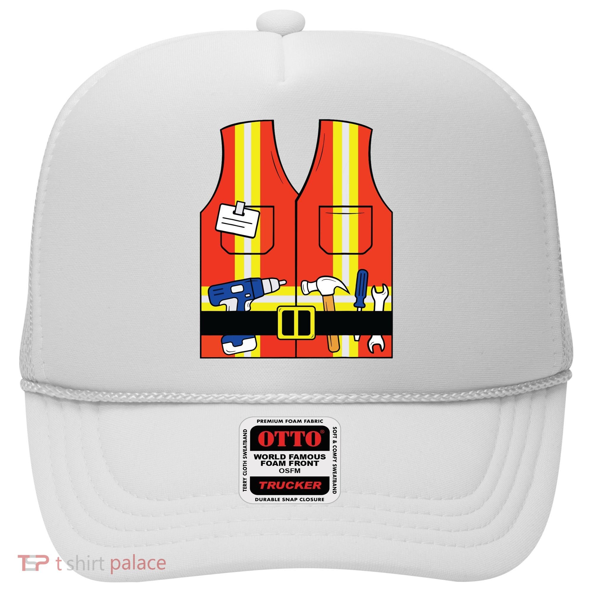 Construction Worker Costume Orange Safety Vest Tools Hat
