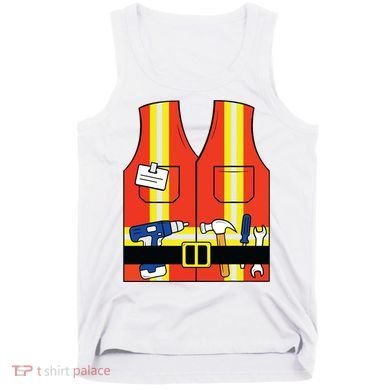 Construction Worker Costume Orange Safety Vest Tools Tank Top