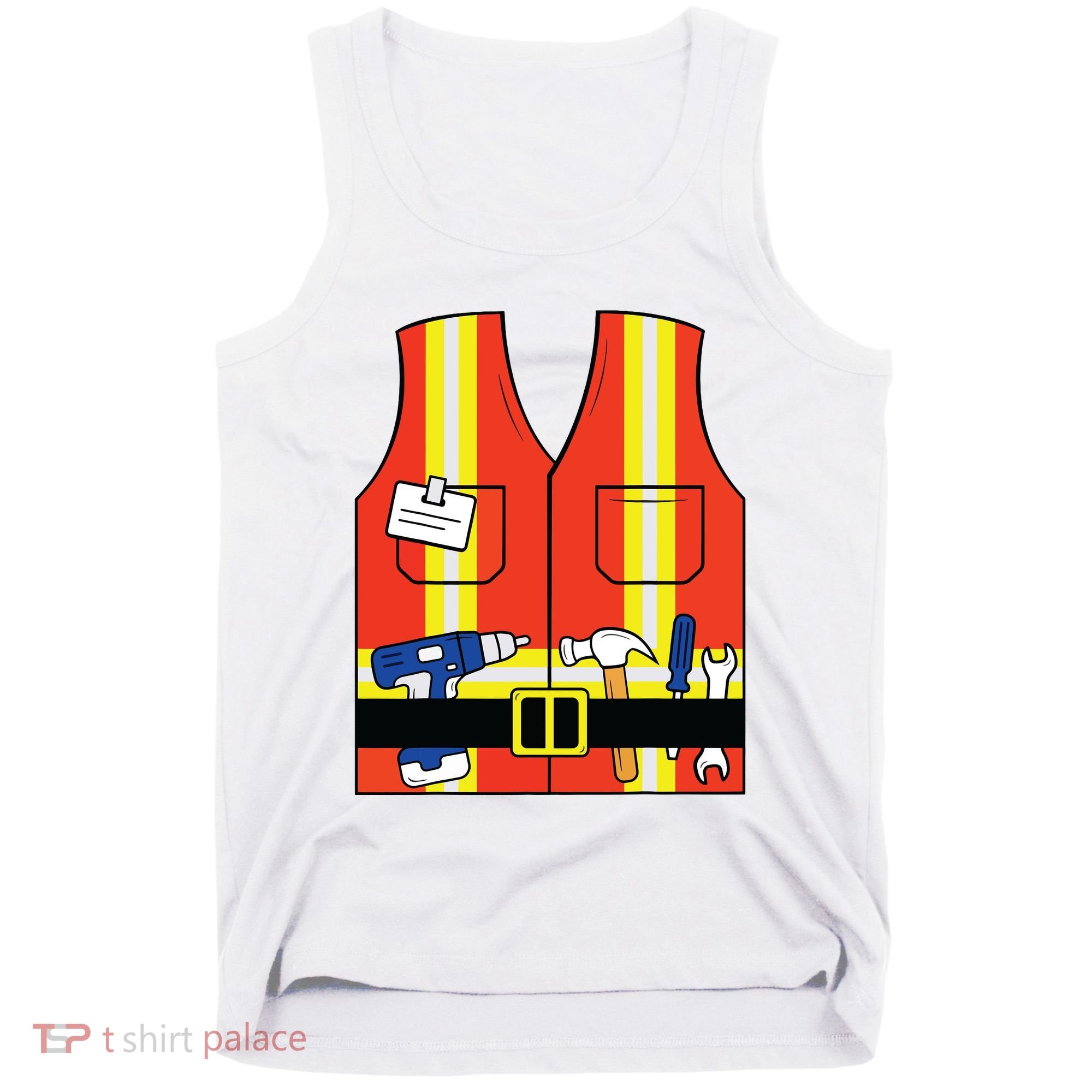 Construction Worker Costume Orange Safety Vest Tools Tank Top