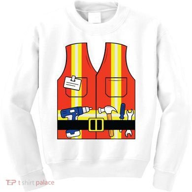 Construction Worker Costume Orange Safety Vest Tools Kids Sweatshirt