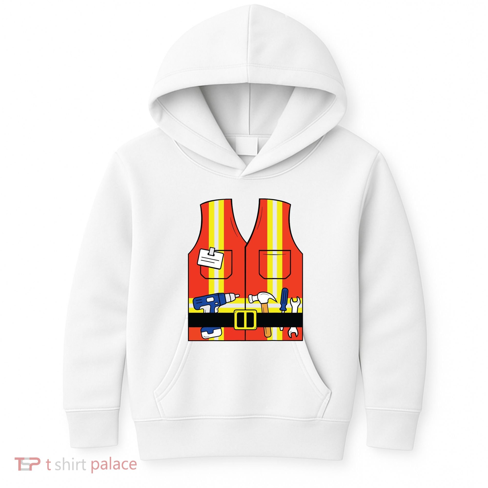 Construction Worker Costume Orange Safety Vest Tools Kids Hoodie
