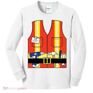 Construction Worker Costume Orange Safety Vest Tools Kids Long Sleeve Shirt