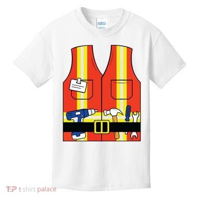 Construction Worker Costume Orange Safety Vest Tools Kids T-Shirt