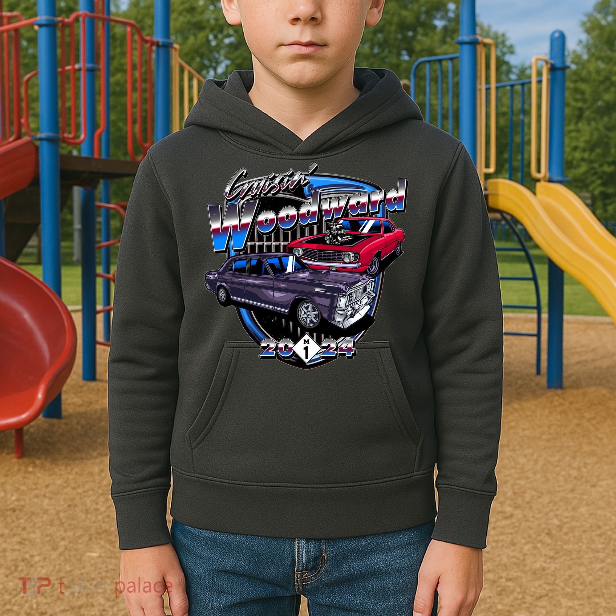 Cruisin Woodward Classic Cars 2024 Kids Hoodie