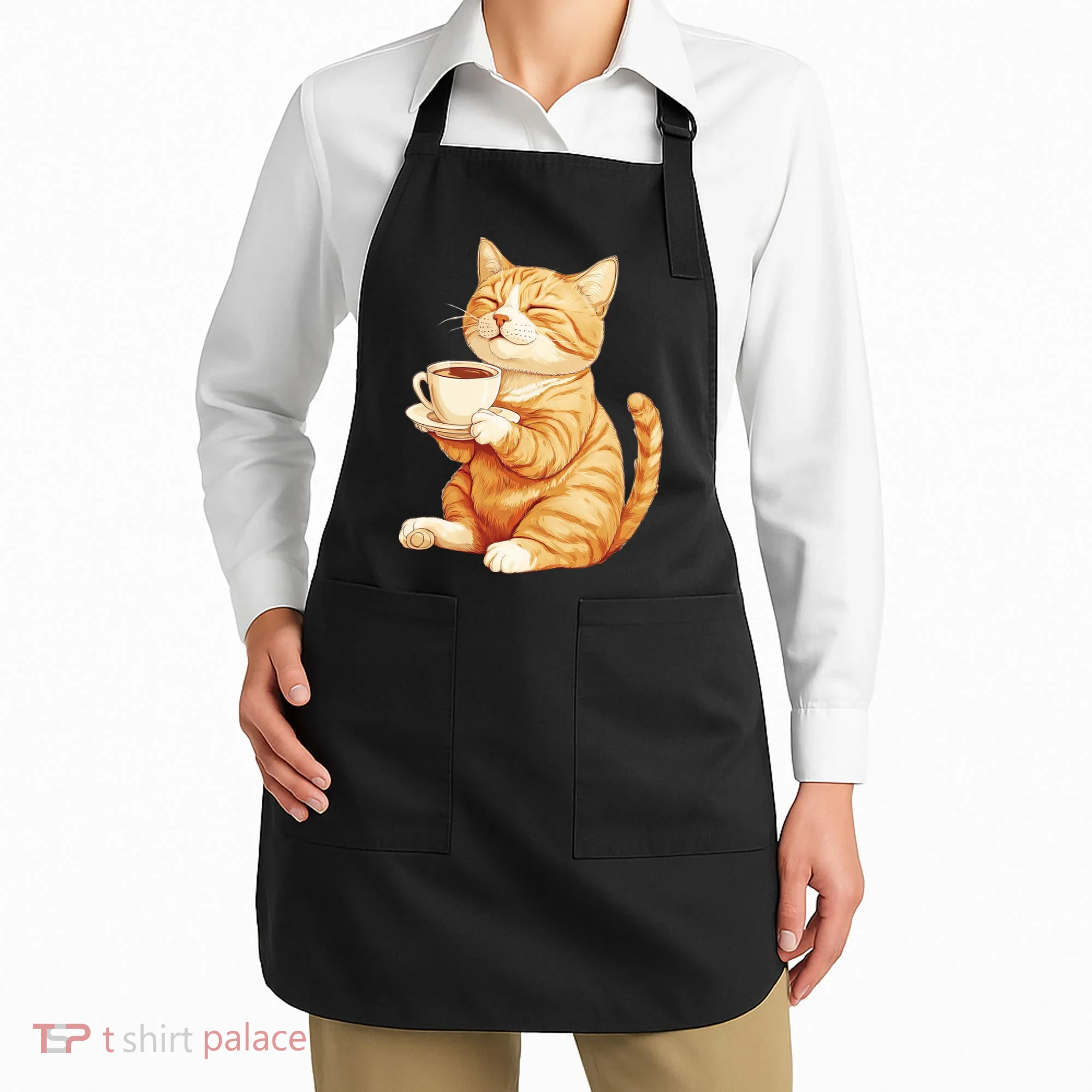 Cat With Coffee Cute Cat Lover  Apron