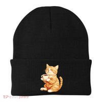 Cat With Coffee Cute Cat Lover  Beanie thumb 0