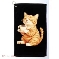 Cat With Coffee Cute Cat Lover  Golf Towel thumb 0