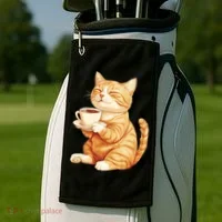 Cat With Coffee Cute Cat Lover  Golf Towel thumb 2