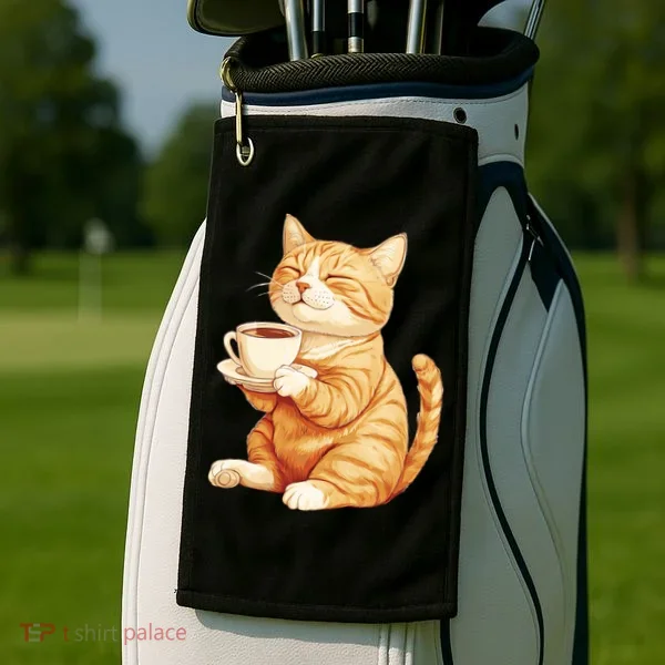 Cat With Coffee Cute Cat Lover  Golf Towel