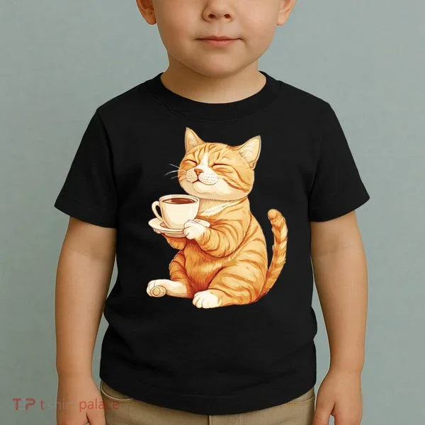 Cat With Coffee Cute Cat Lover  Toddler T-Shirt