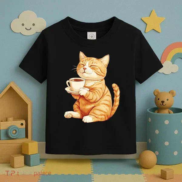Cat With Coffee Cute Cat Lover  Toddler T-Shirt