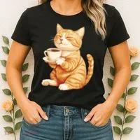 Cat With Coffee Cute Cat Lover  Women's T-Shirt thumb 2