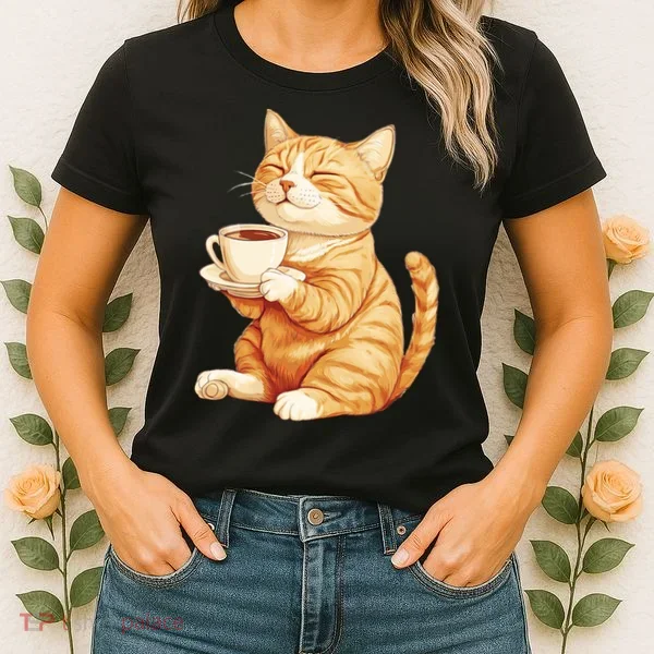 Cat With Coffee Cute Cat Lover  Women's T-Shirt