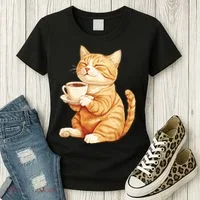 Cat With Coffee Cute Cat Lover  Women's T-Shirt thumb 3