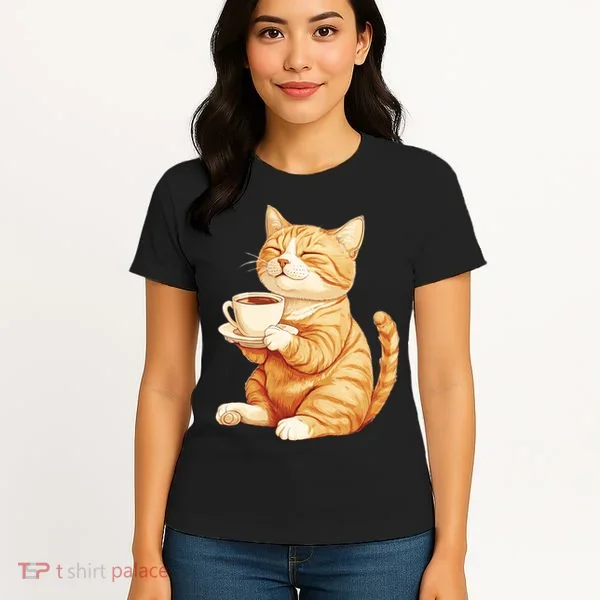 Cat With Coffee Cute Cat Lover  Women's T-Shirt