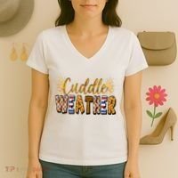 Cuddle Weather Cute Fall Pattern Women's V-Neck T-Shirt thumb 3