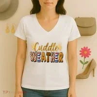 Cuddle Weather Cute Fall Pattern Women's V-Neck T-Shirt thumb 3