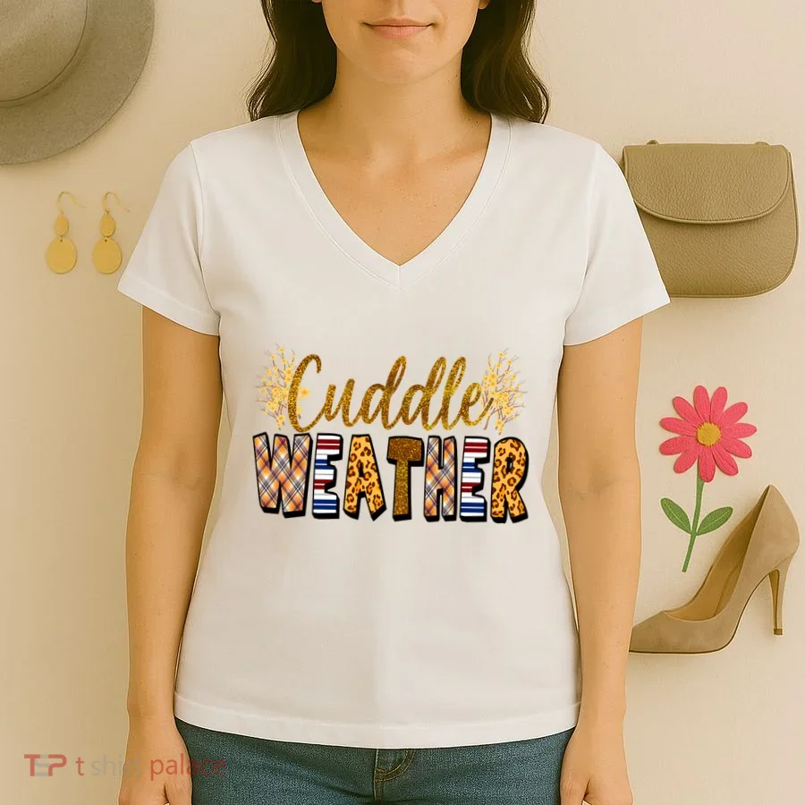 Cuddle Weather Cute Fall Pattern Women's V-Neck T-Shirt