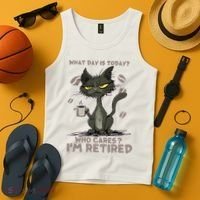 Cat What Day Is Today Who Cares I‘m Retired Tank Top thumb 4