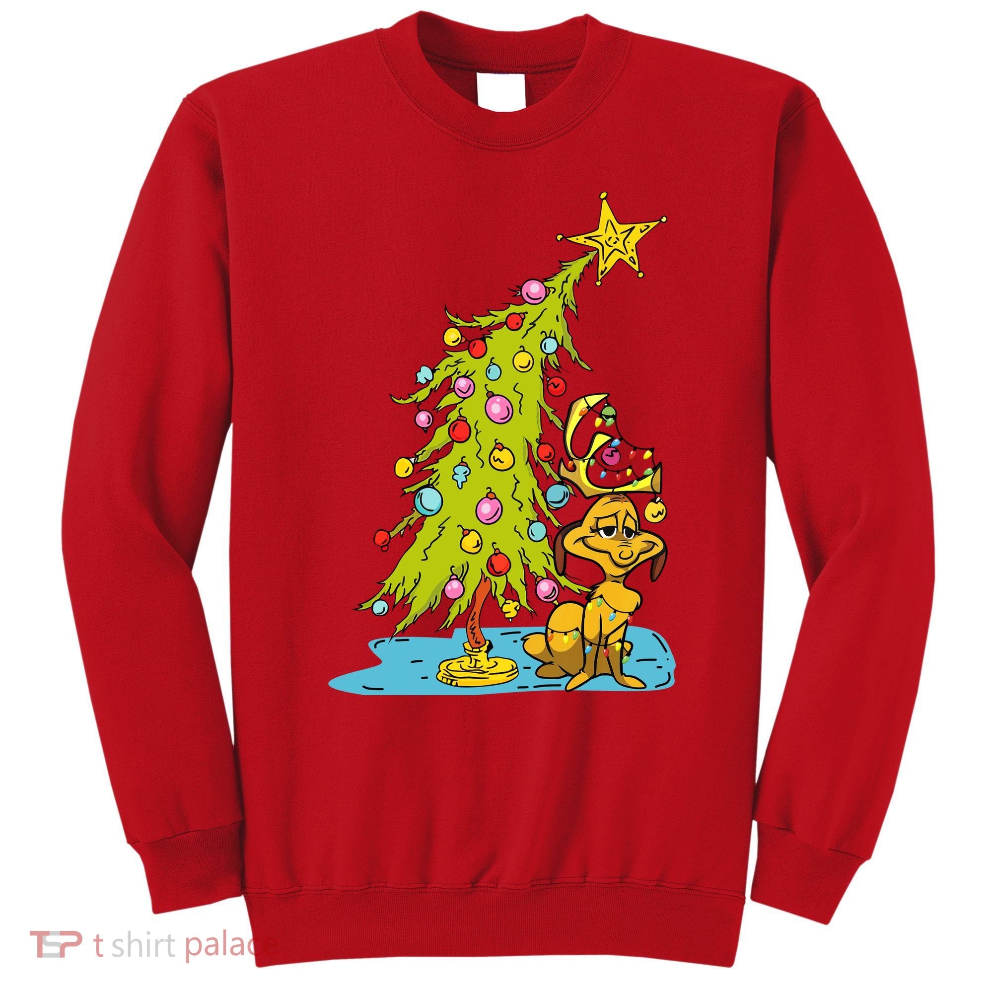 Christmas With Dog Max And Whoville Tree Dog Christmas Lights Sweatshirt