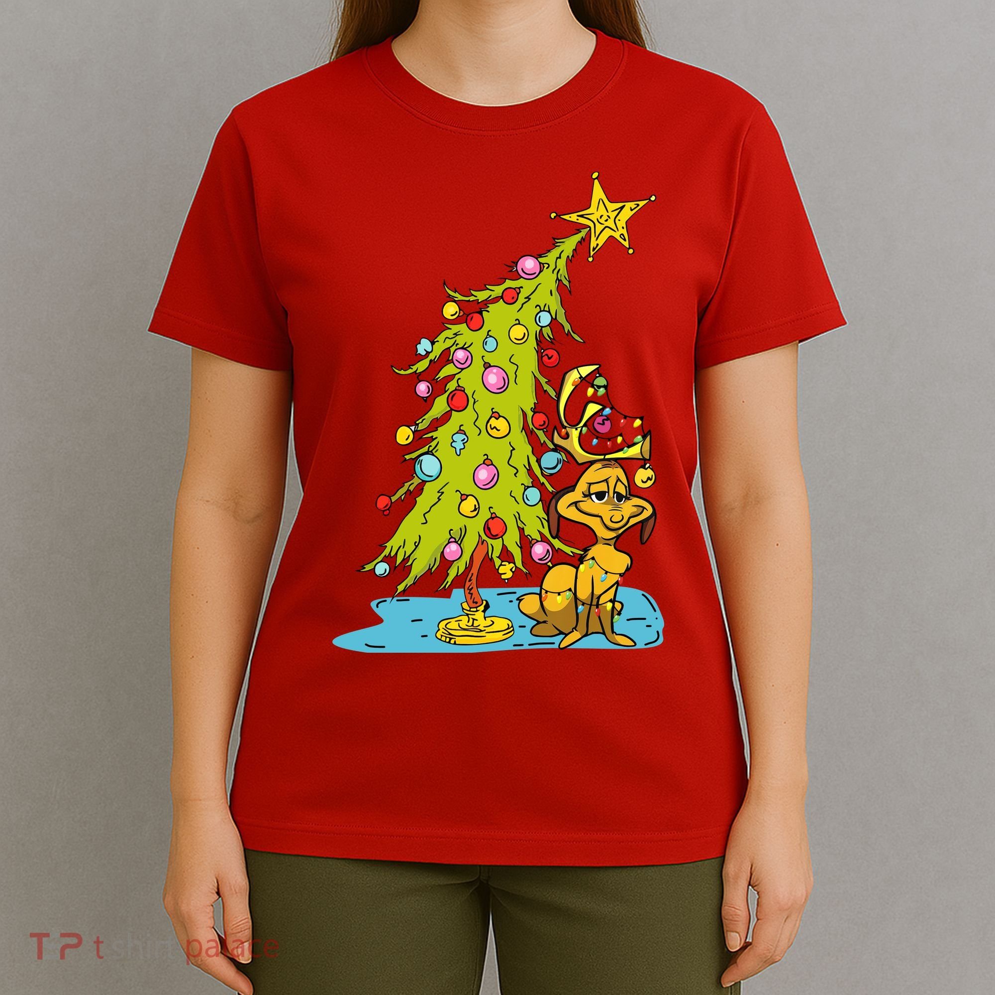 Christmas With Dog Max And Whoville Tree Dog Christmas Lights T-Shirt