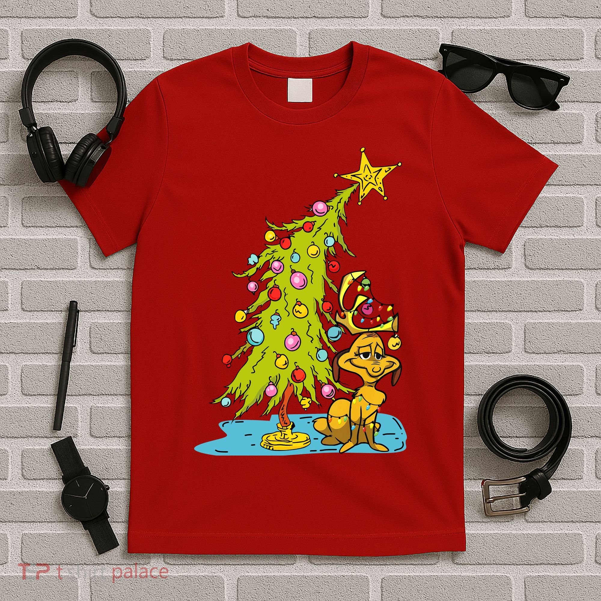 Christmas With Dog Max And Whoville Tree Dog Christmas Lights T-Shirt