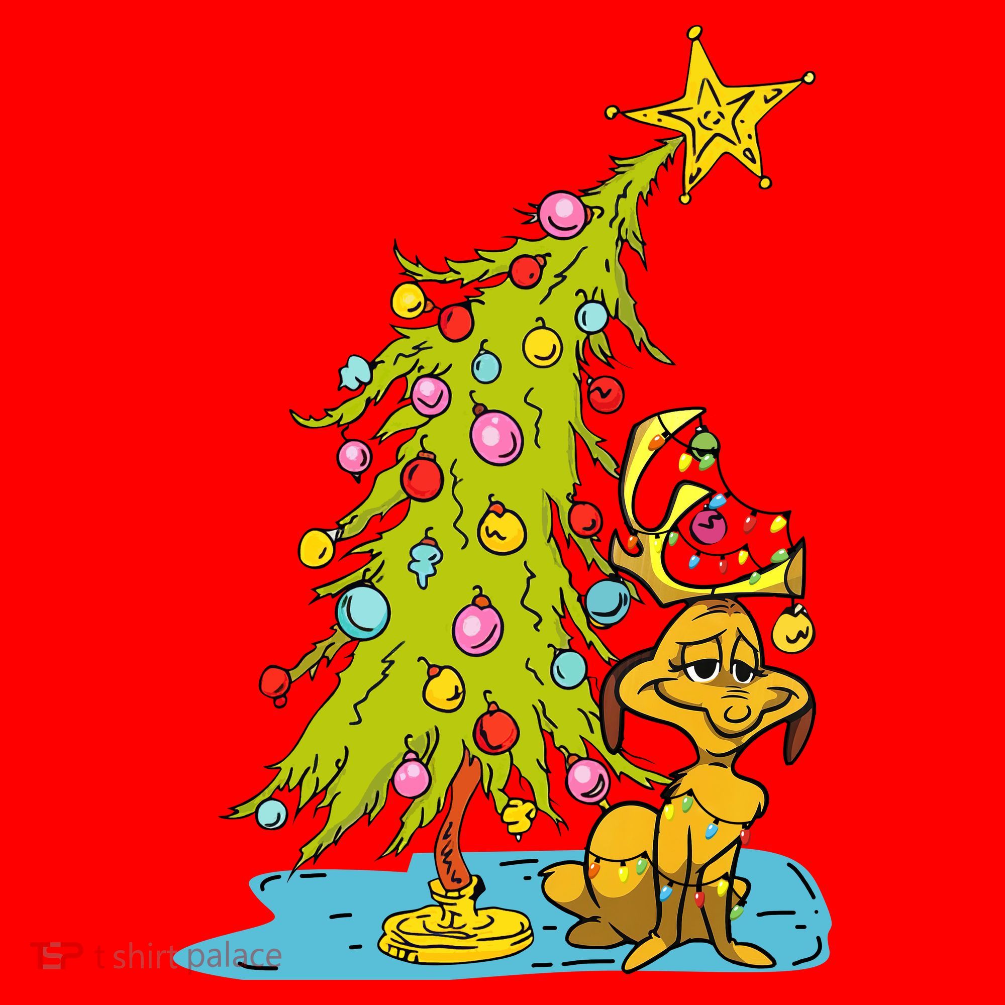 Christmas With Dog Max And Whoville Tree Dog Christmas Lights T-Shirt