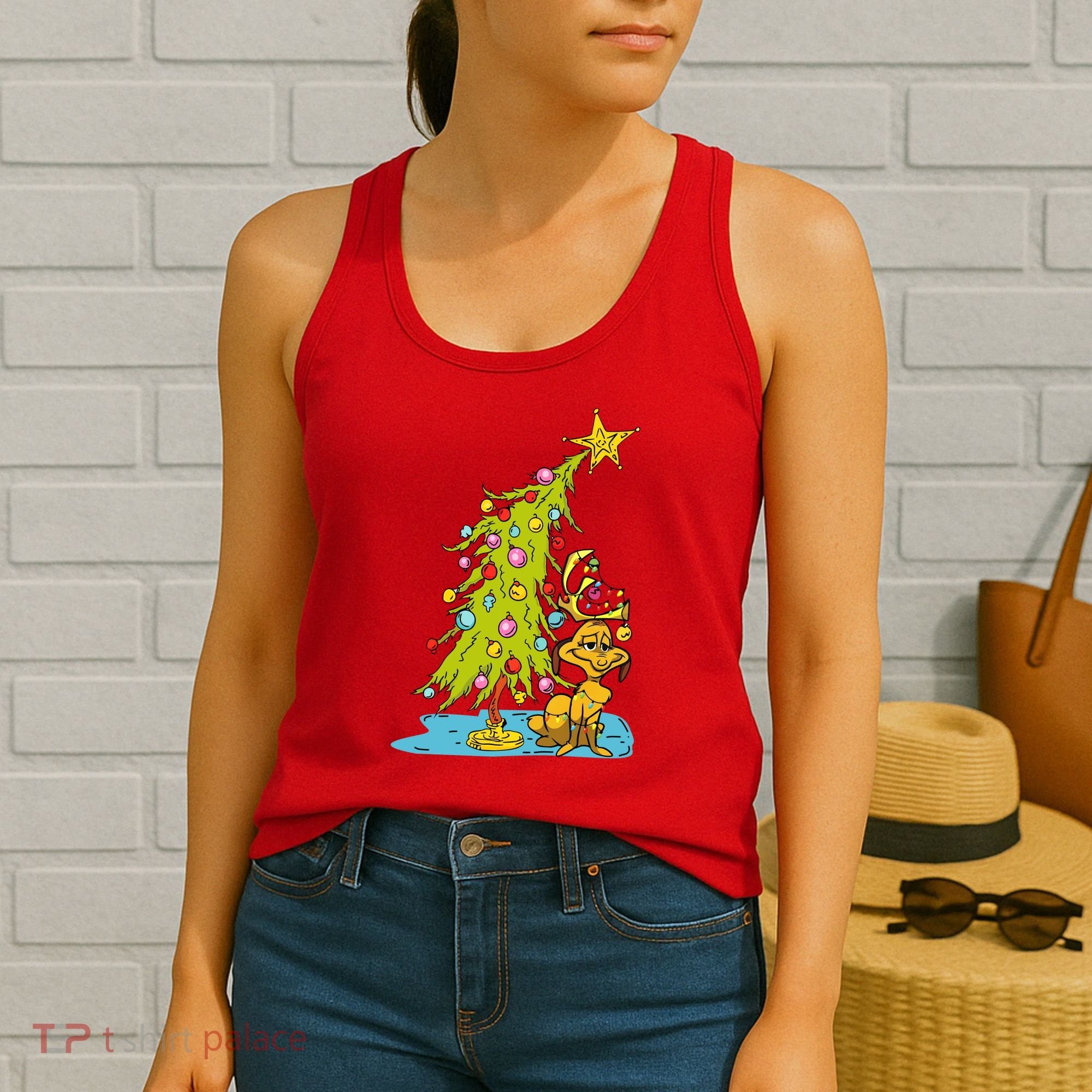 Christmas With Dog Max And Whoville Tree Dog Christmas Lights Women's Tank Top