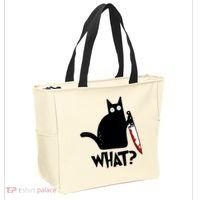 Cat What? Funny Black Cat Murderous Cat With Knife Tote Bag thumb 2