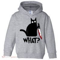 Cat What? Funny Black Cat Murderous Cat With Knife Toddler Hoodie thumb 0