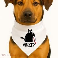 Cat What? Funny Black Cat Murderous Cat With Knife USA-Made Doggie Bandana thumb 1