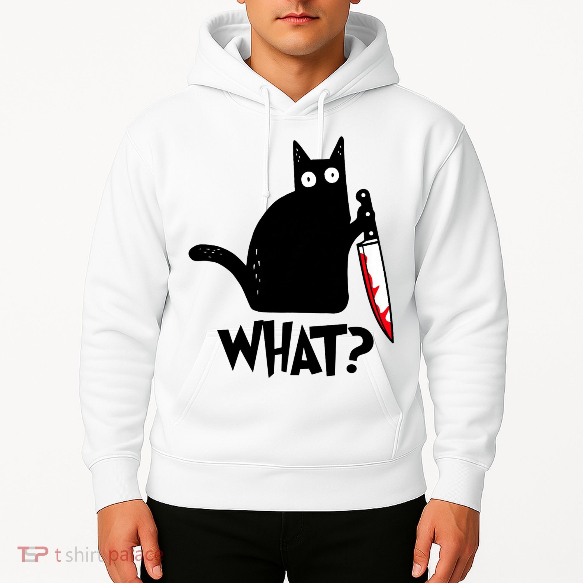 Cat What? Funny Black Cat Murderous Cat With Knife Hoodie