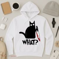 Cat What? Funny Black Cat Murderous Cat With Knife Hoodie thumb 3