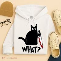 Cat What? Funny Black Cat Murderous Cat With Knife Hoodie thumb 4