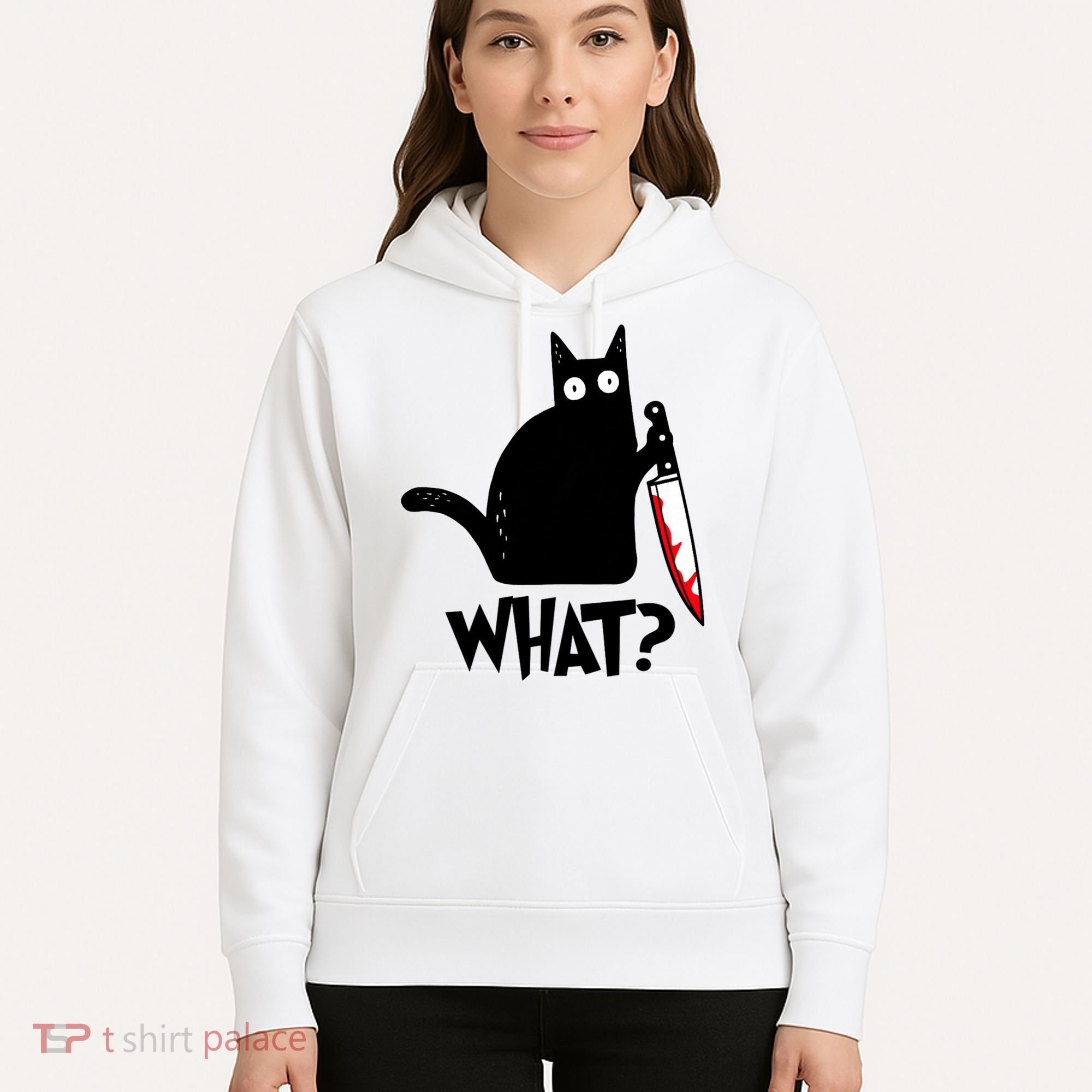 Cat What? Funny Black Cat Murderous Cat With Knife Hoodie