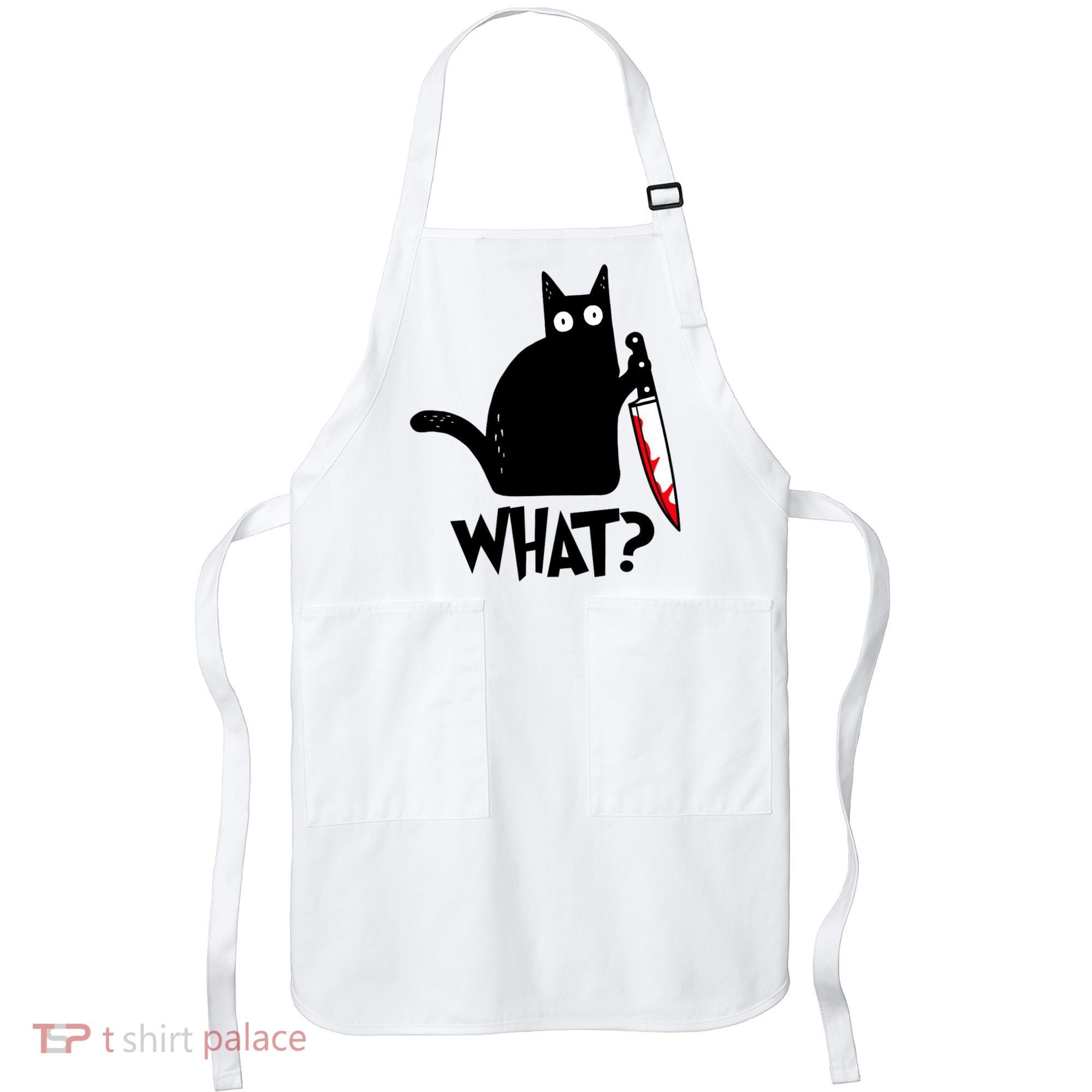 Cat What? Funny Black Cat Murderous Cat With Knife Apron