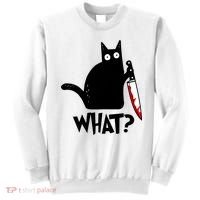 Cat What? Funny Black Cat Murderous Cat With Knife Sweatshirt thumb 0