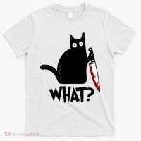 Cat What? Funny Black Cat Murderous Cat With Knife T-Shirt thumb 0