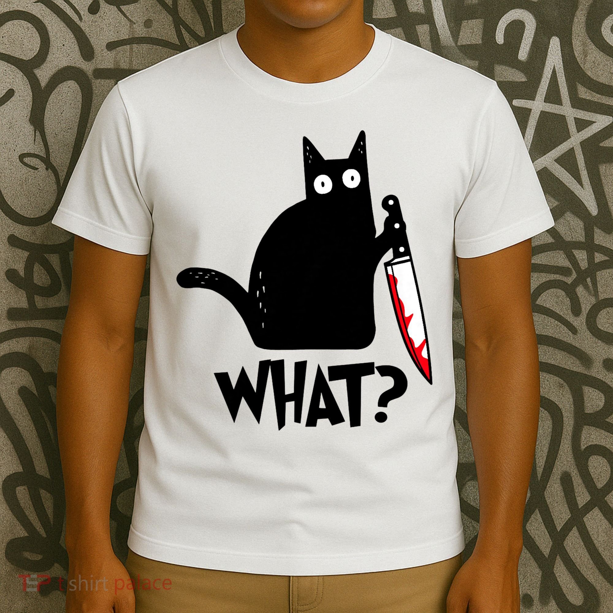 Cat What? Funny Black Cat Murderous Cat With Knife T-Shirt