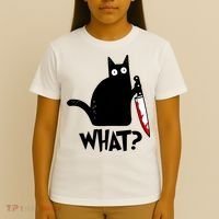 Cat What? Funny Black Cat Murderous Cat With Knife T-Shirt thumb 4