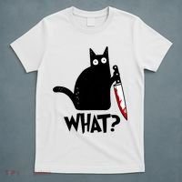 Cat What? Funny Black Cat Murderous Cat With Knife T-Shirt thumb 5