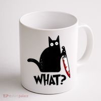 Cat What? Funny Black Cat Murderous Cat With Knife Coffee Mug thumb 1