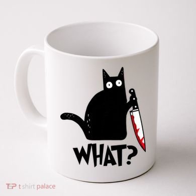 Cat What? Funny Black Cat Murderous Cat With Knife Coffee Mug