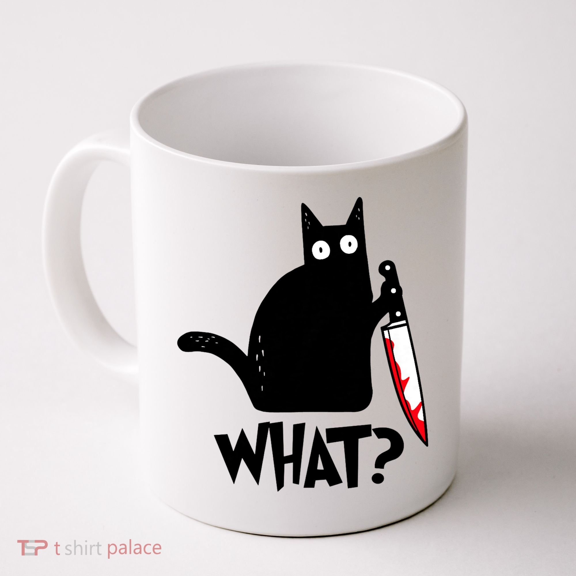 Cat What? Funny Black Cat Murderous Cat With Knife Coffee Mug