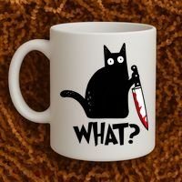 Cat What? Funny Black Cat Murderous Cat With Knife Coffee Mug thumb 2