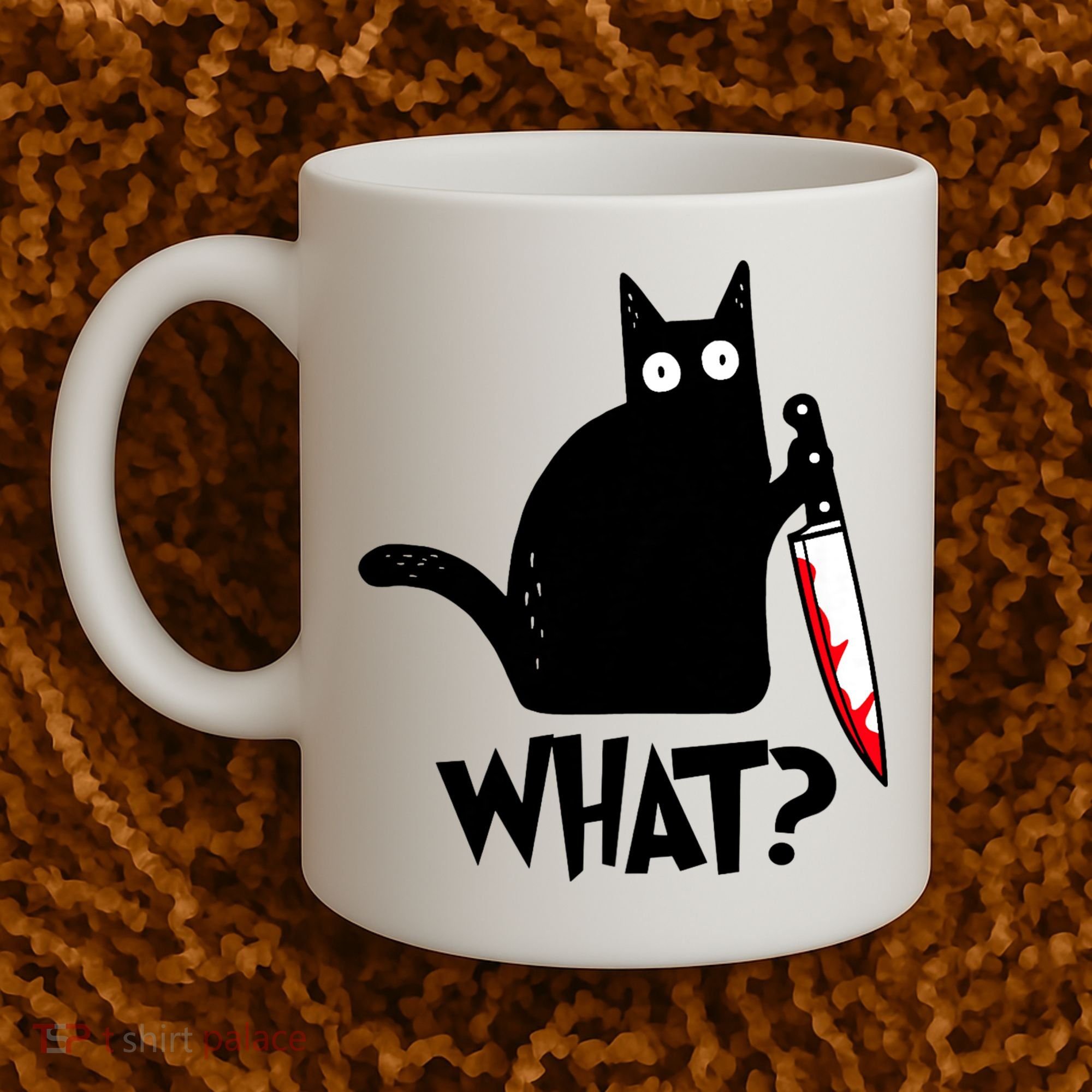 Cat What? Funny Black Cat Murderous Cat With Knife Coffee Mug