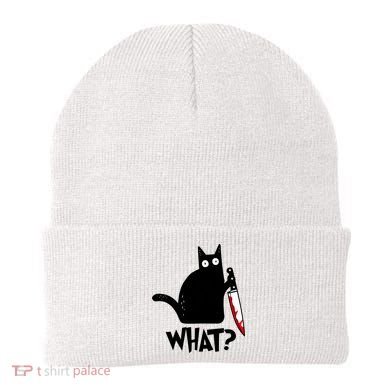 Cat What? Funny Black Cat Murderous Cat With Knife Beanie