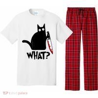Cat What? Funny Black Cat Murderous Cat With Knife Pajama Set thumb 0