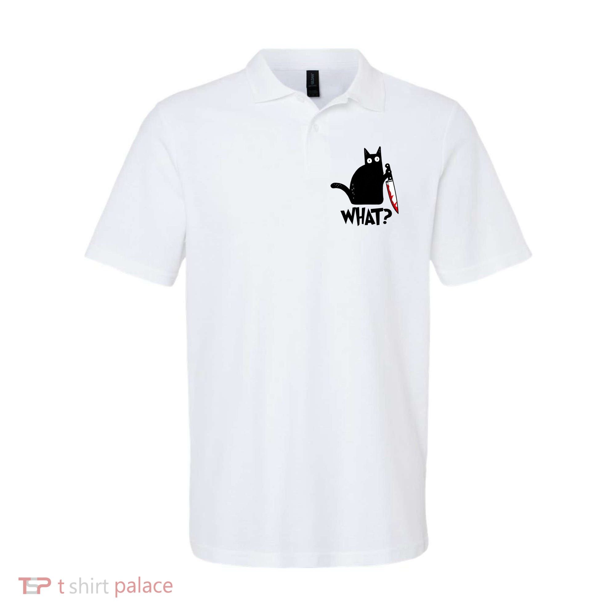 Cat What? Funny Black Cat Murderous Cat With Knife Polo