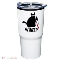 Cat What? Funny Black Cat Murderous Cat With Knife Tumbler thumb 0